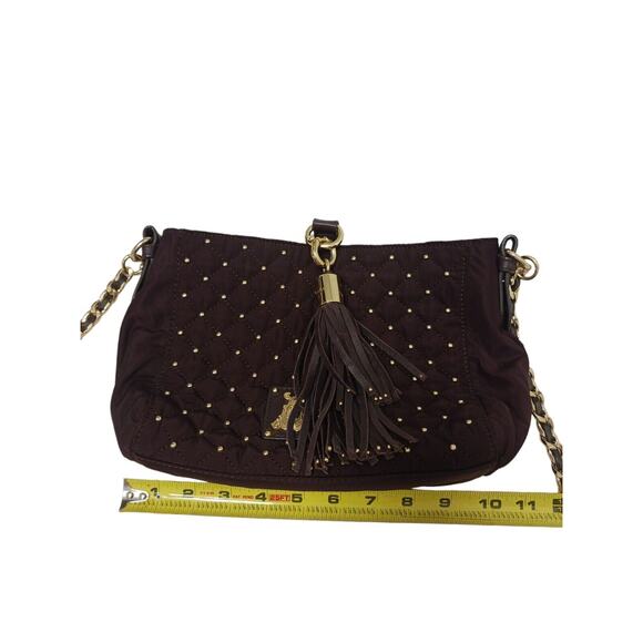 Juicy Couture Quilted Studded Chain Crossbody Shoulder Bag w TASSLE Brown Gold - Picture 14 of 16
